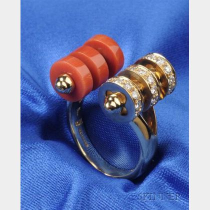 18kt Gold, Coral, and Diamond Ring, Garrard & Co.