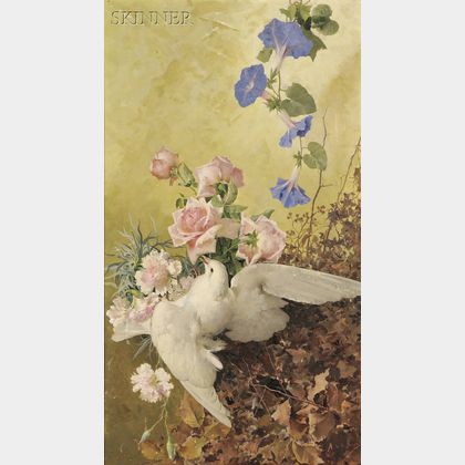 Manuel de la Rosa (Spanish, 1860-1924) Dove and Flowers