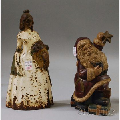 Painted Cast Iron Southern Belle Doorstop and a Modern Santa Claus Doorstop