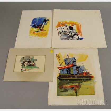 Four Unframed Abstract Cape Cod Prints