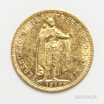 1910 Hungarian 10 Korona Gold Coin. Estimate $100-200