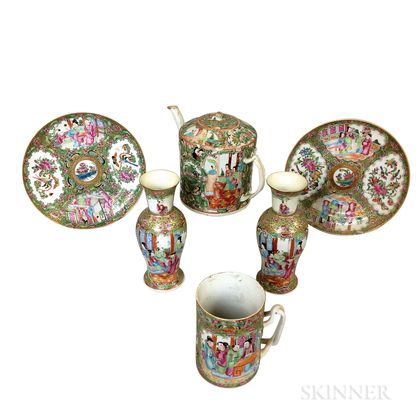 Six Pieces of Rose Medallion Porcelain Tableware