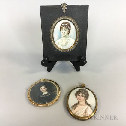 Three Framed Portrait Miniatures of Women