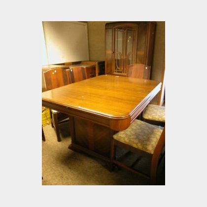Nine-Piece Art Deco Exotic Wood Veneered Dining Room Set