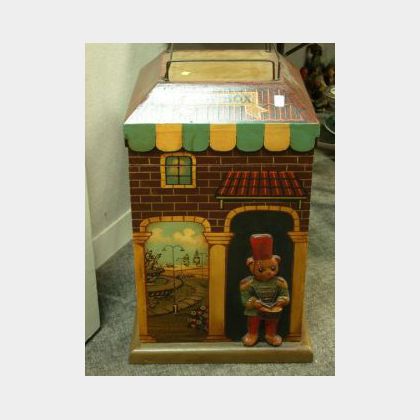 Painted Wooden House-form Toy Box. 