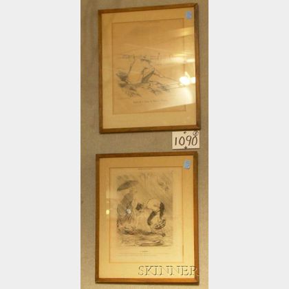 Lot of Two Framed Honore Daumier Lithographs on Newsprint