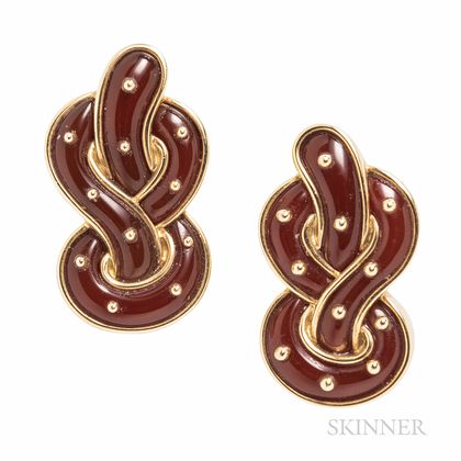 Angela Cummings 18kt Gold and Hardstone Inlay Knot Earrings