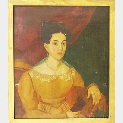 American School, 19th Century Portrait of a Woman with a Book.