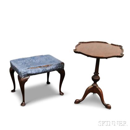 Queen Anne-style Mahogany Stool and a Chippendale-style Tilt-top Tea Table. Estimate $200-250