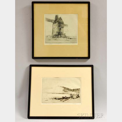 British School, 19th/20th Century Two Framed Landscape Etchings:
