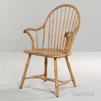 Yellow-painted Applied Arm Bow-back Windsor Chair