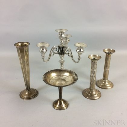 Five Pieces of Weighted Sterling and Silver-plate Tableware