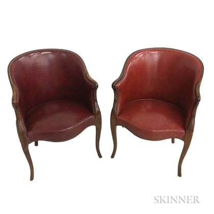 Pair of Leather-upholstered Mahogany Bergeres