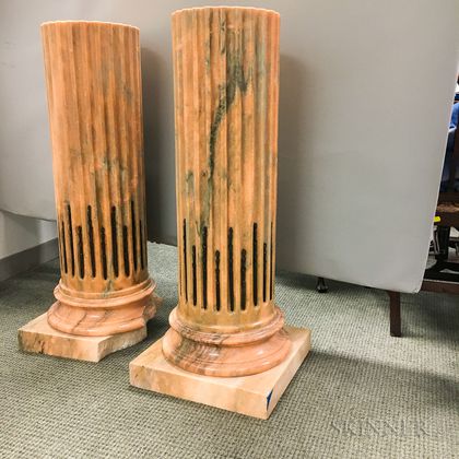 Pair of Neoclassical-style Fluted Columnar Marble Pedestals