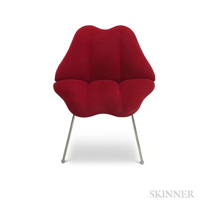 Modern Upholstered Chrome Lips Chair. Estimate $20-200