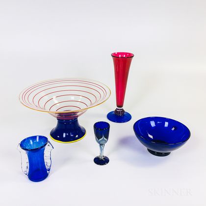 Five Modern Art Glass Tableware Items