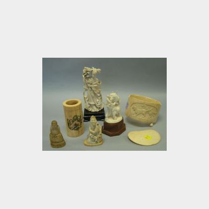 Six Asian Carved Ivory Figures, Ornaments and Items. 