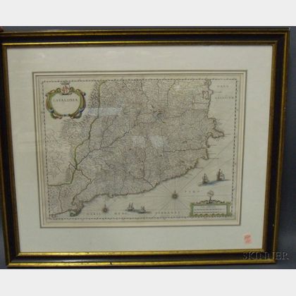 Framed Map of Catalonia by Willem Blaeu