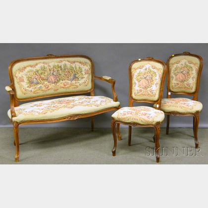 Three-piece Louis XV-style Tapestry-style Upholstered Carved Beechwood Parlor Set