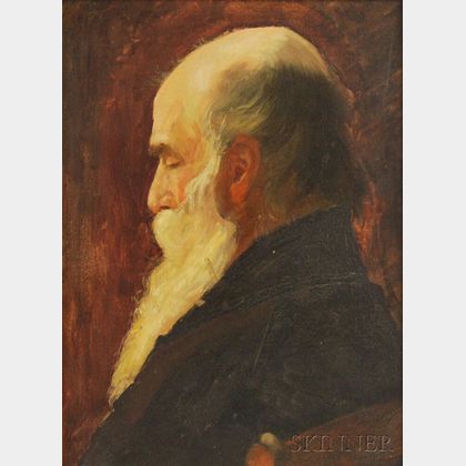 American School, 19th/20th Century Oil Sketch Profile of a Man with a White Beard.