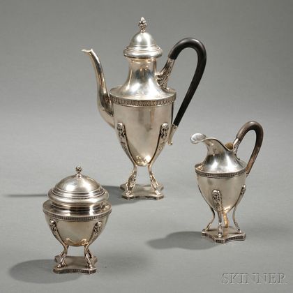 Three-piece German .800 Silver Tea Service