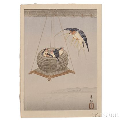 Woodblock Print Depicting a Bird's Nest