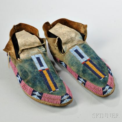 Sold at auction Pair of Cheyenne Beaded Buffalo Hide Moccasins Auction ...