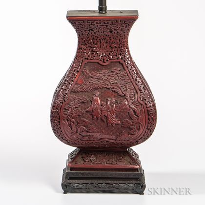 Carved Lacquer Lamp Vase