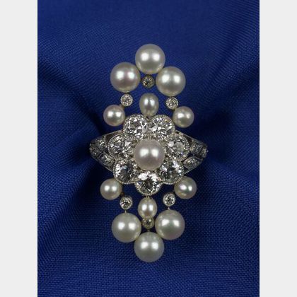 Edwardian Cultured Pearl and Diamond Ring