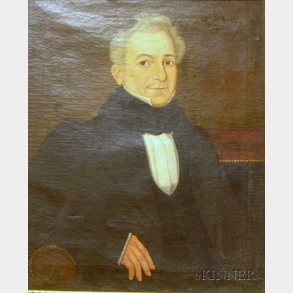 American School, 19th Century Portrait of White-haired Gentleman Seated on an Empire Sofa.