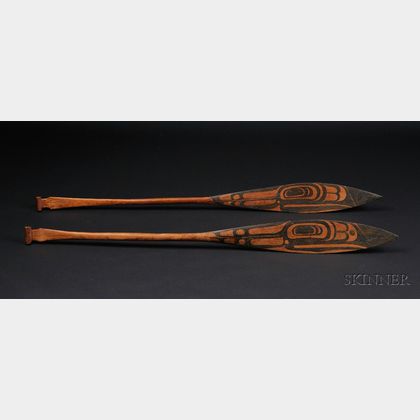 Pair of Northwest Coast Carved and Painted Wood Paddles