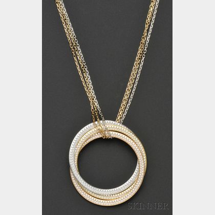 18kt Tricolor Gold and Diamond "Trinity" Necklace, Cartier, France