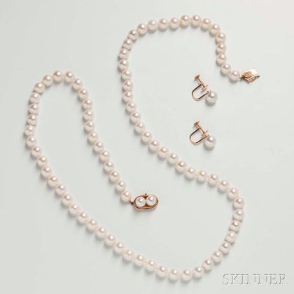 Cultured Pearl Necklace and Earclips
