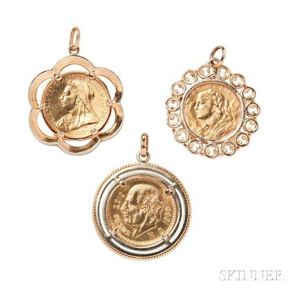 Three Gold Coin-mounted Pendants