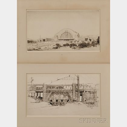 Louis Conrad Rosenberg (American, 1890-1983) Portfolio of Eight Etchings: Cincinnati Union Terminal