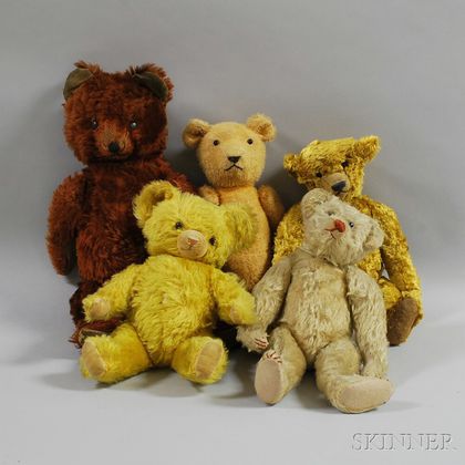 Five Assorted Vintage Mohair Teddy Bears