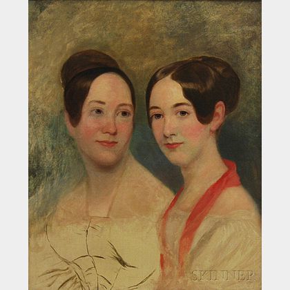 Manner of Thomas Sully (American, 1783-1872) Portrait Sketch of Two Women.