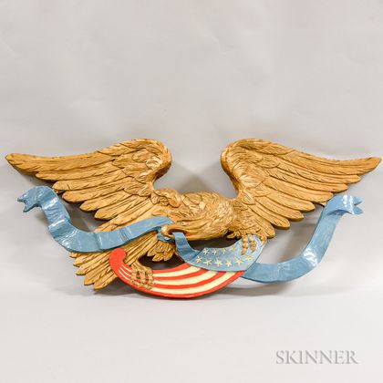 Contemporary Carved and Painted Spreadwing Eagle Plaque