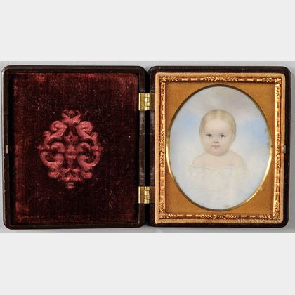 American School, Early 19th Century Miniature Portrait of a Young Child