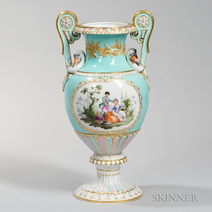 Meissen Porcelain Vase with Swan Handles