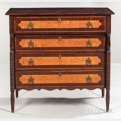 Maple and Tiger Maple Veneer Chest of Drawers