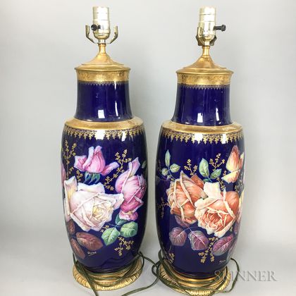 Pair of Hand-painted Floral Porcelain Vases