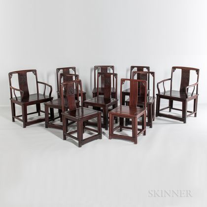 Set of Ten Hardwood Dining Chairs