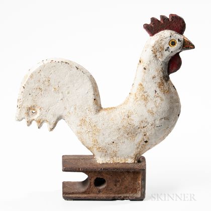 White-painted Cast Iron Rooster Windmill Weight