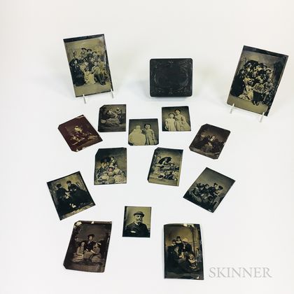 Union Thermoplastic Daguerreotype Case and Fourteen Tintypes. Estimate $20-200