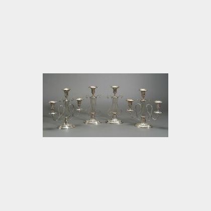 Set of Four Silverplated Lyre-form Candleholders