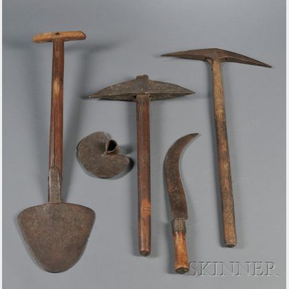 Group of Wrought Iron Entrenchment Tools