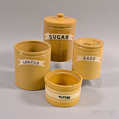 Four English Yellowware Food Containers