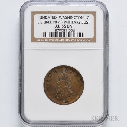 Undated Washington Double Head Cent, NGC AU55 BN. Estimate $300-500