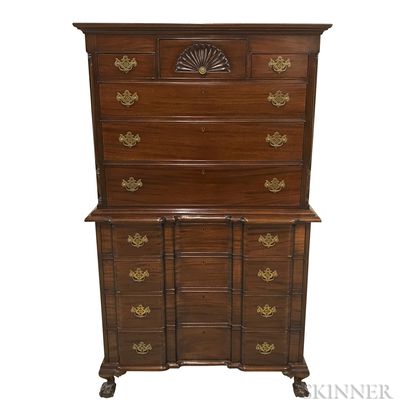 Chippendale-style Carved Mahogany Chest-on-chest
